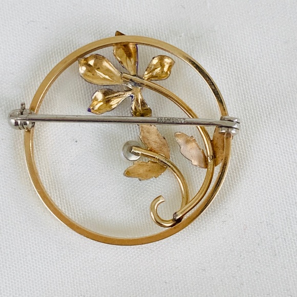 Krementz Enamel Pearl Floral Art Nouvea Brooch Pin - Picture 3 of 5